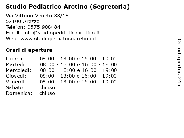 Orari di apertura Studio Pediatrico Aretino Segreteria